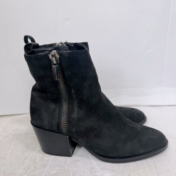VINCE CAMUTO Imala Double Zip Mid Heel Booties Leather Moto Boots Punk Black 7 - Picture 2 of 16